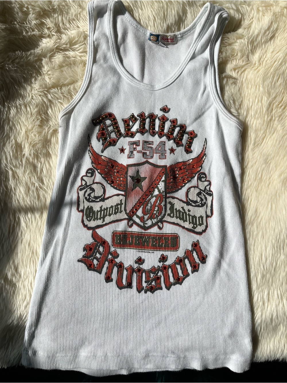 ⭐️RARE Y2K⭐️ Bejeweled by Susan Fixel “Denim Division” Tank